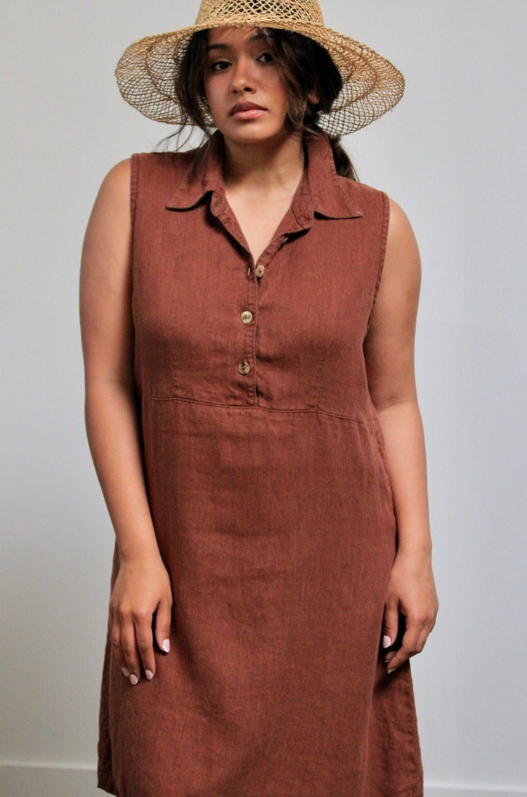 Bronze Linen Collared Dress