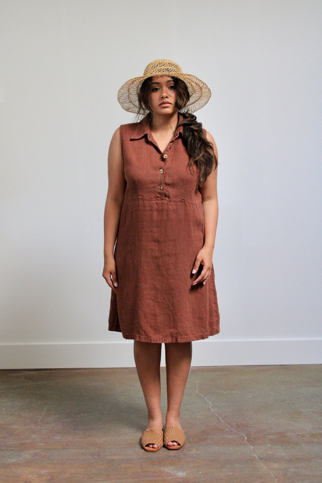 Bronze Linen Collared Dress