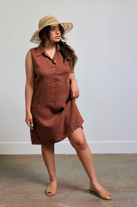 Bronze Linen Collared Dress