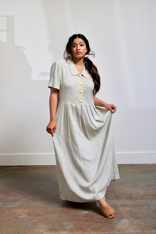 Gingham Collared Tie Waist Maxi Dress