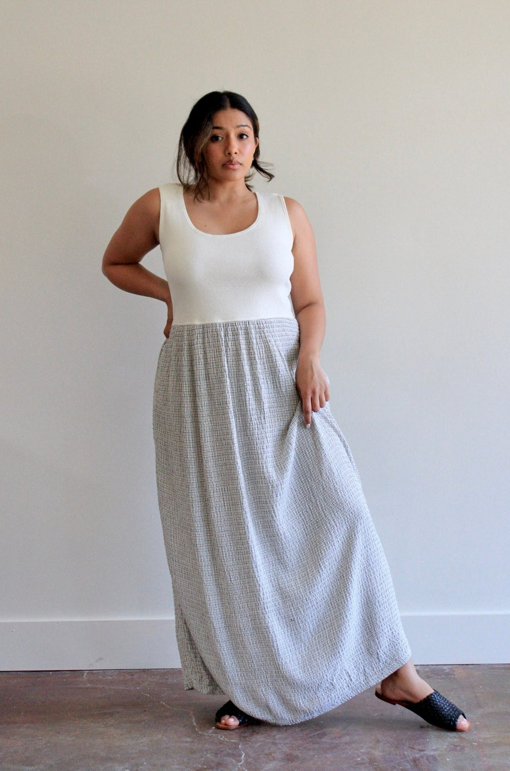 Black & Ivory Waffle Textured Maxi Dress