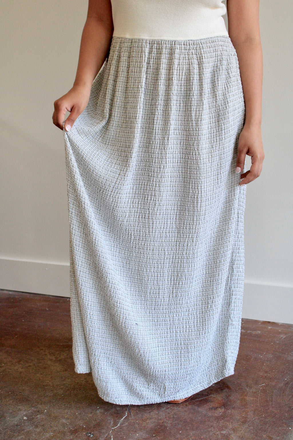 Black & Ivory Waffle Textured Maxi Dress