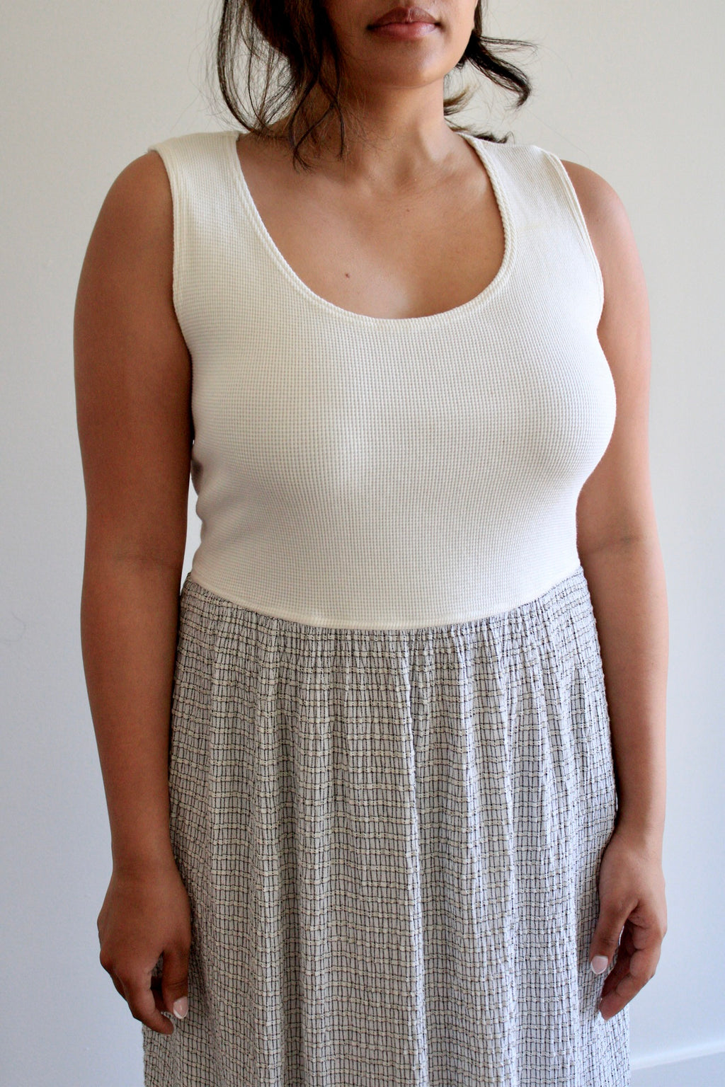 Black & Ivory Waffle Textured Maxi Dress