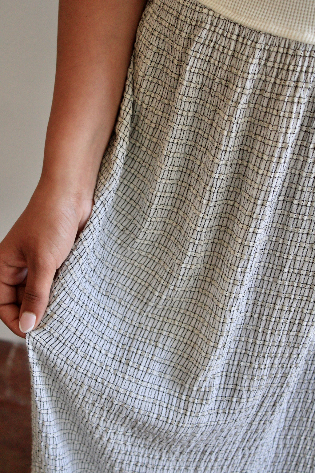 Black & Ivory Waffle Textured Maxi Dress