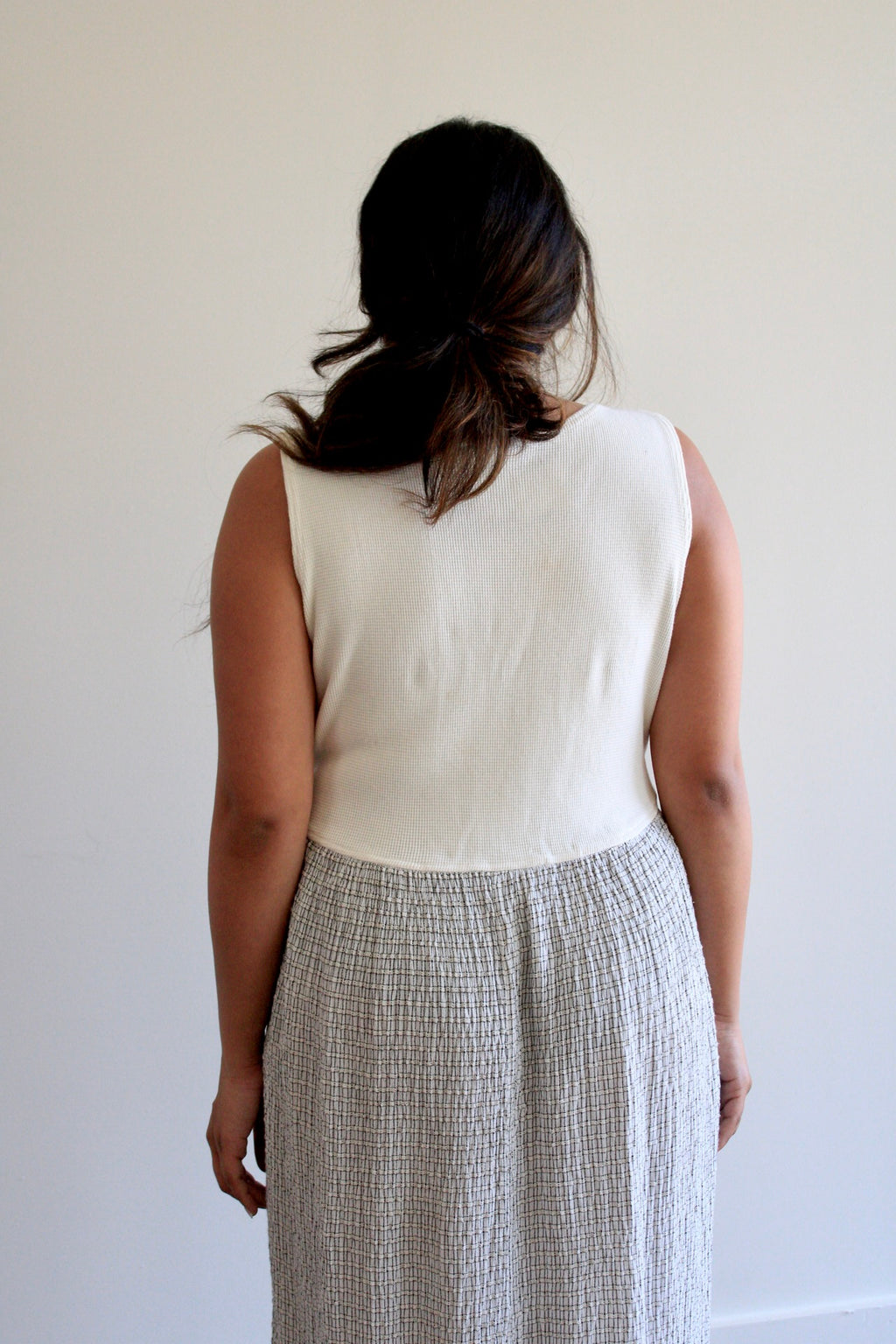 Black & Ivory Waffle Textured Maxi Dress