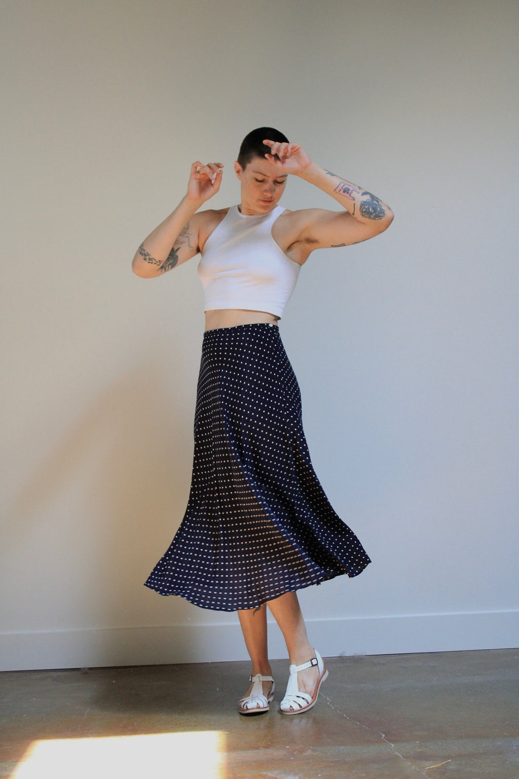 Polka Dot Bias Cut Maxi Skirt