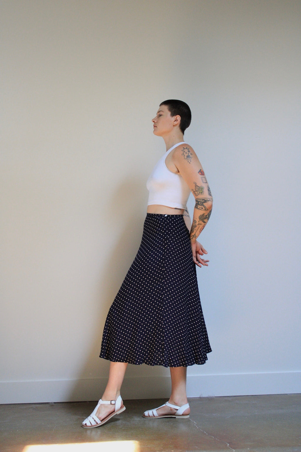 Polka Dot Bias Cut Maxi Skirt