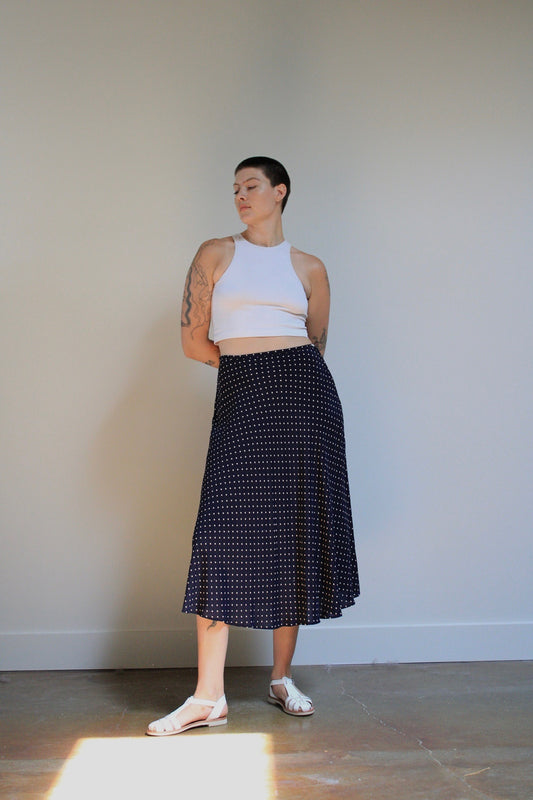 Polka Dot Bias Cut Maxi Skirt