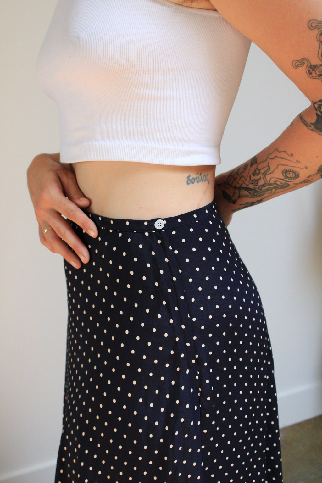 Polka Dot Bias Cut Maxi Skirt