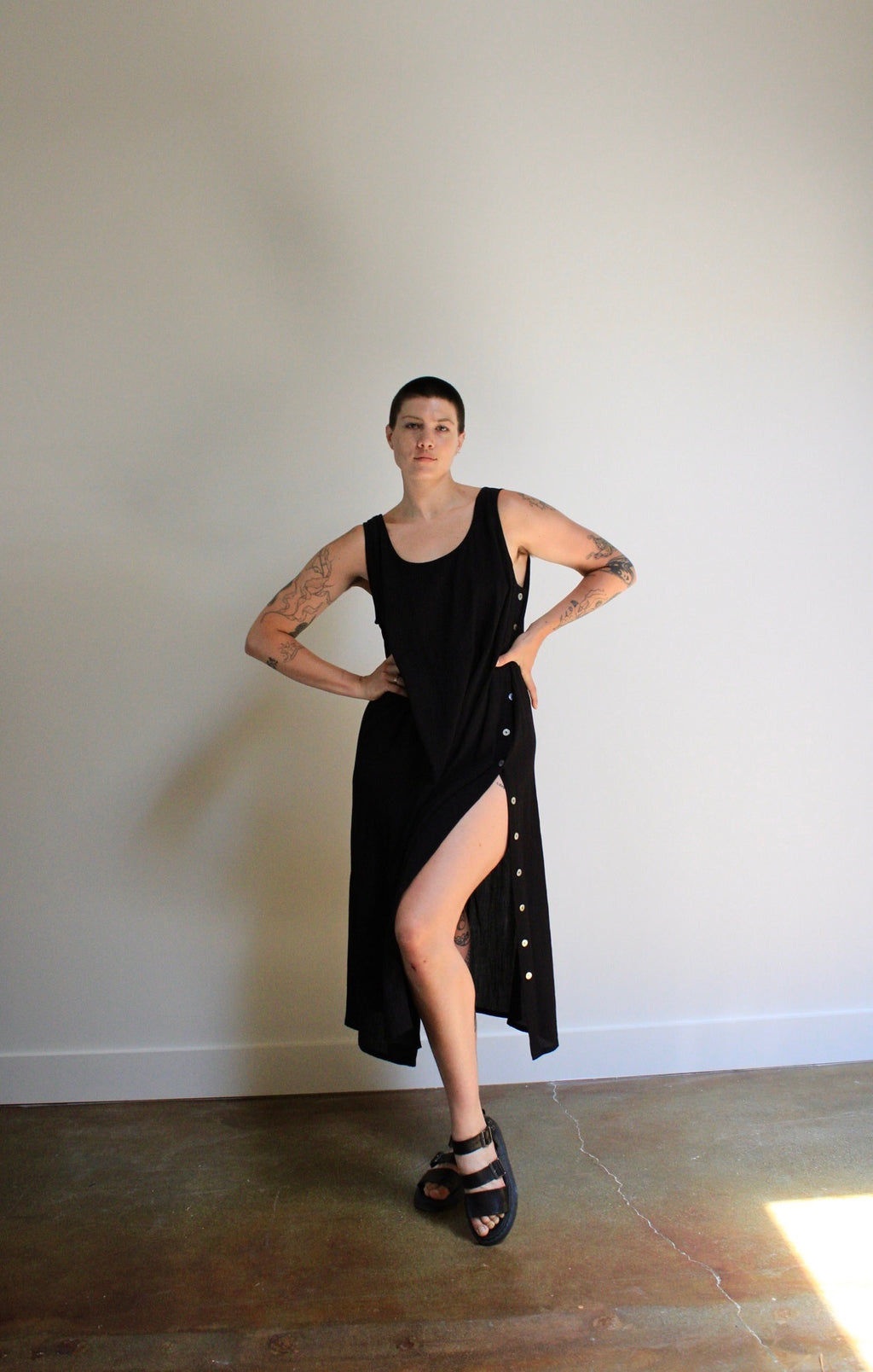 Minimalist Side Button Crinkle Dress