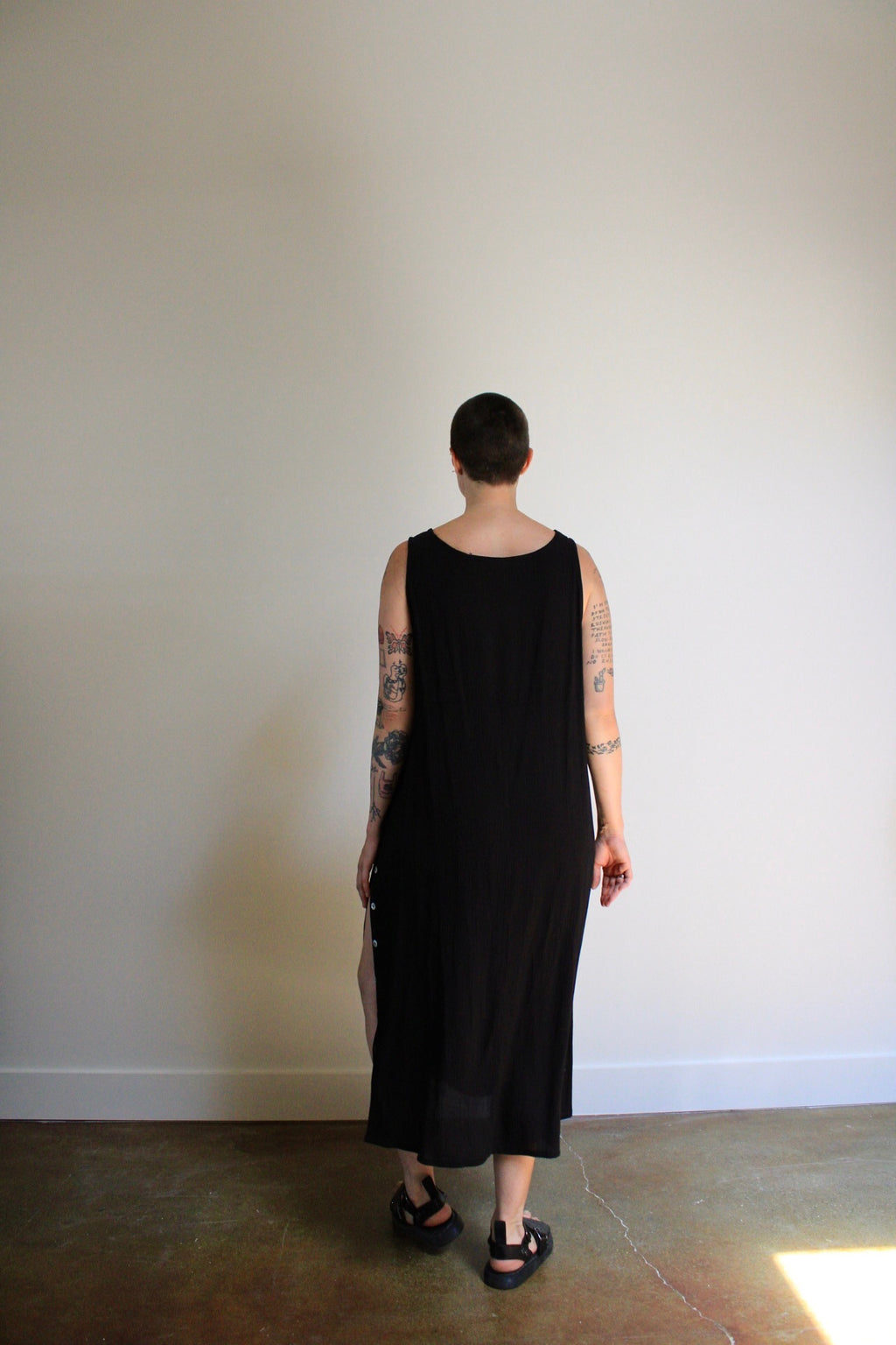 Minimalist Side Button Crinkle Dress