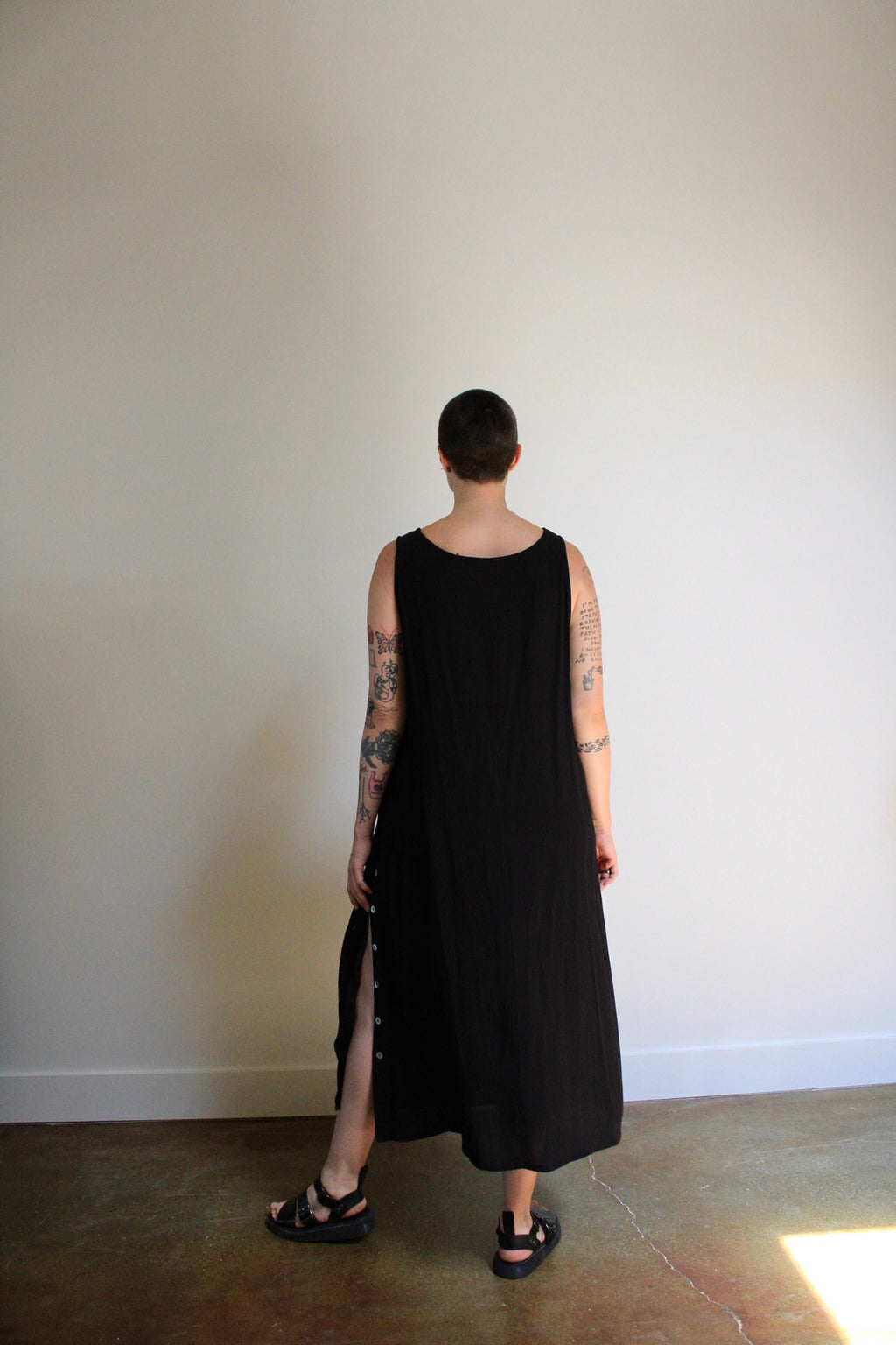 Minimalist Side Button Crinkle Dress