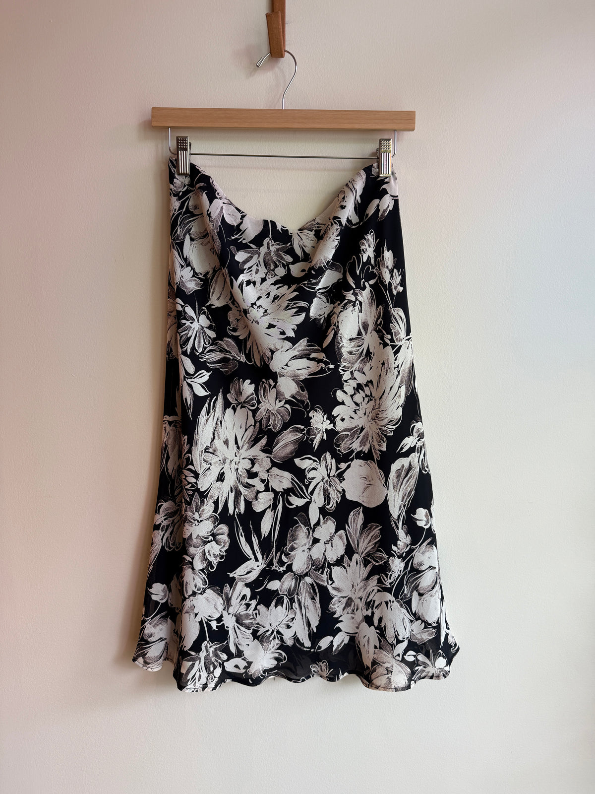 Black & White Floral Midi Skirt