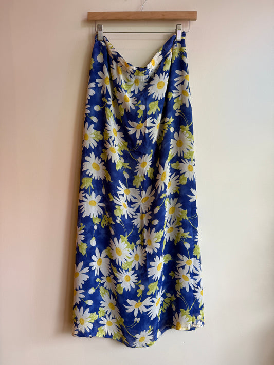 90s blue daisy rayon maxi skirt