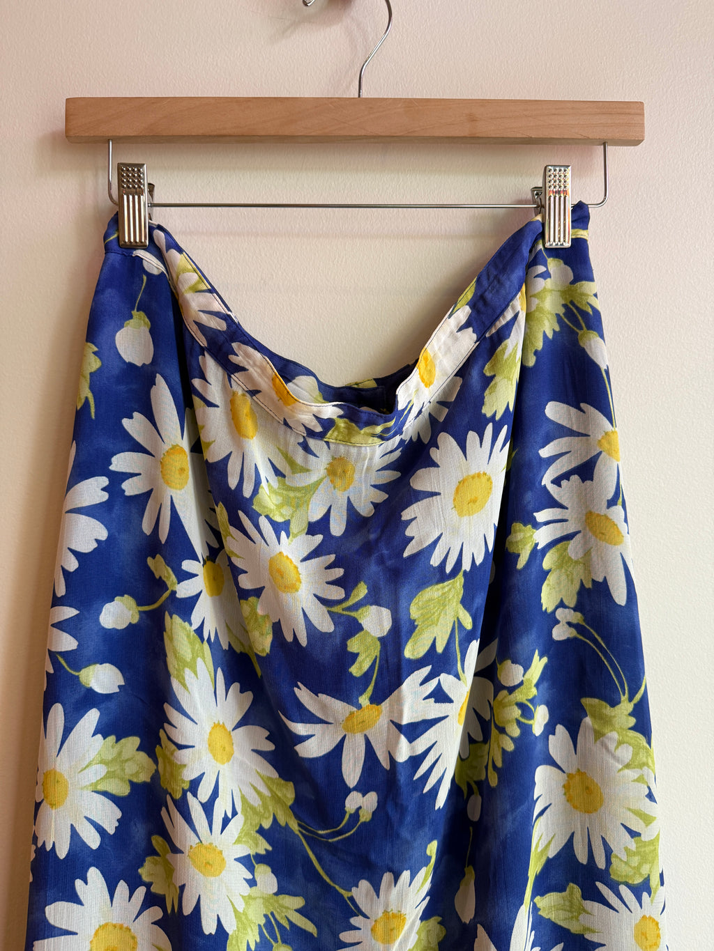90s blue daisy rayon maxi skirt