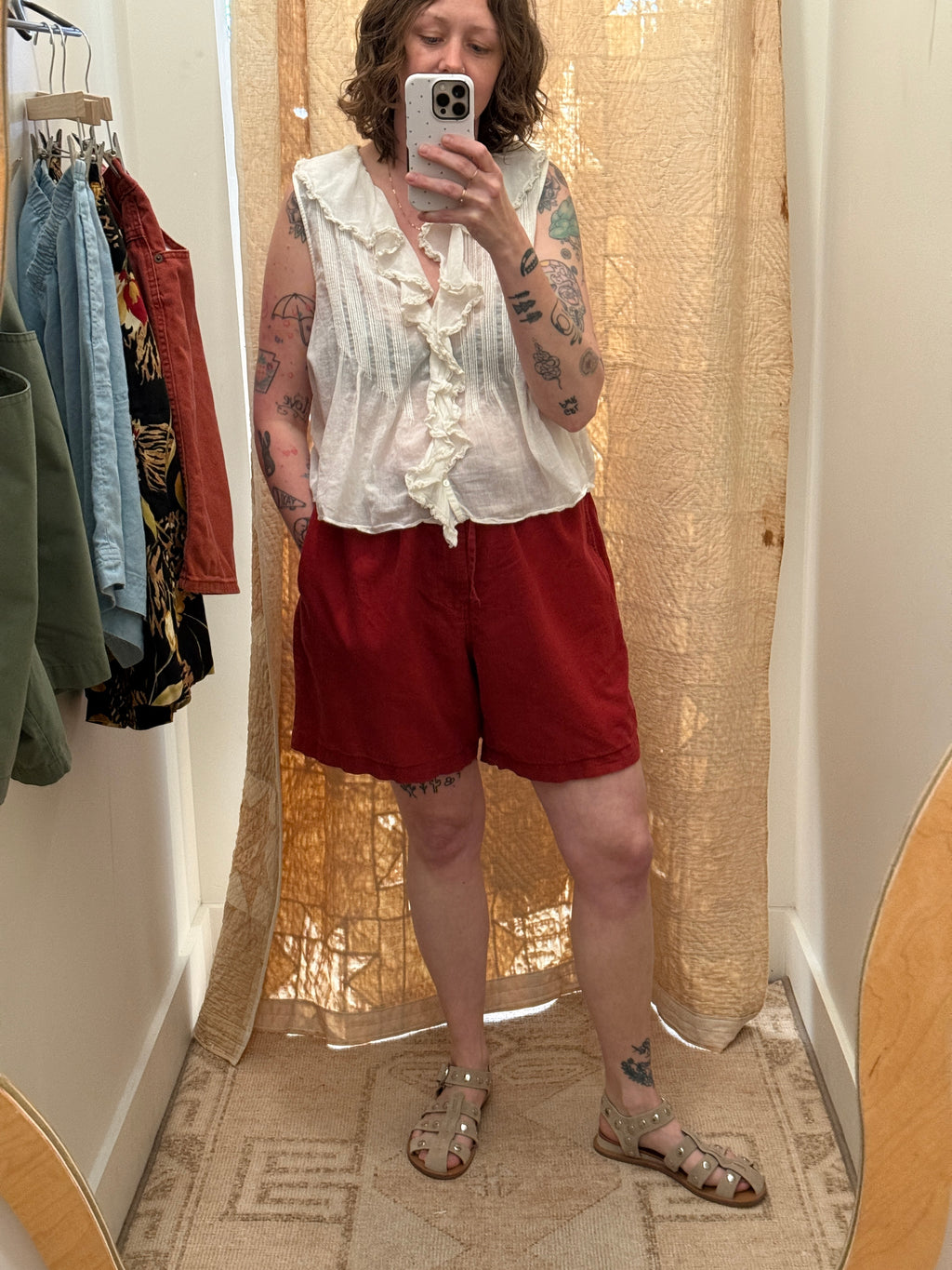Red Linen Shorts