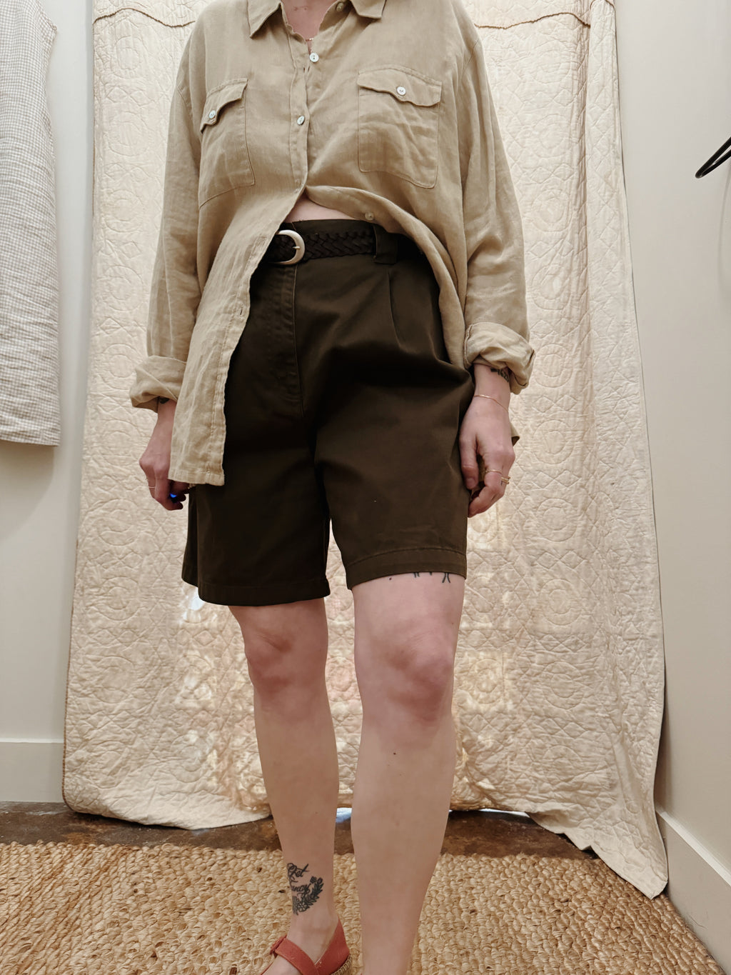 Moss Cotton Pleated Trouser Shorts