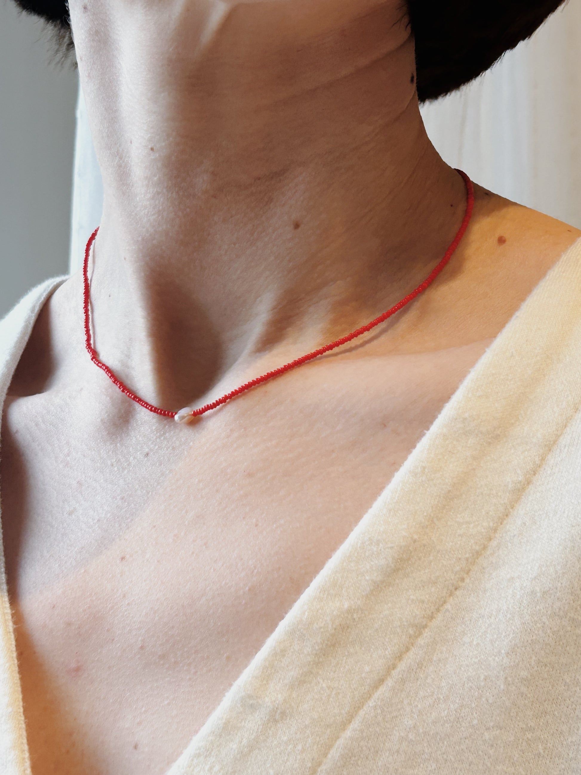 Vermillion + Single Pearl Necklace