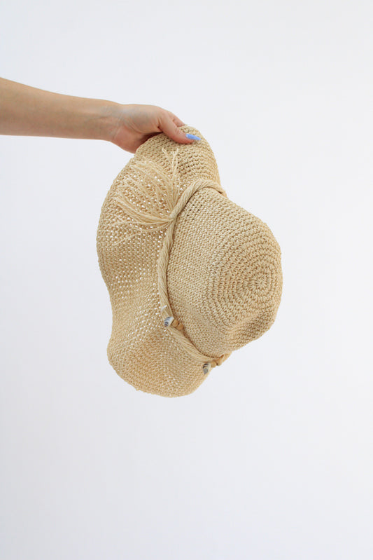 Shell Band Woven Straw Wide Brim Bucket Hat