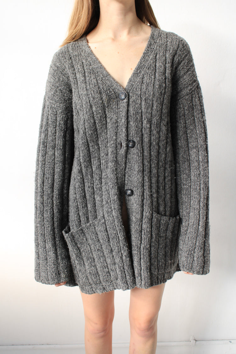 Wide Ribbed Wool Blend Cardigan