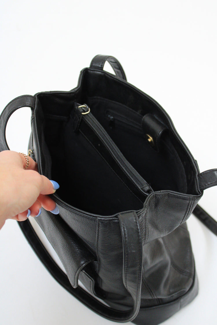 Black Pebbled Leather Shoulder Bag