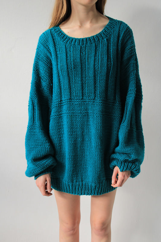 Handknit Turquoise Sweater