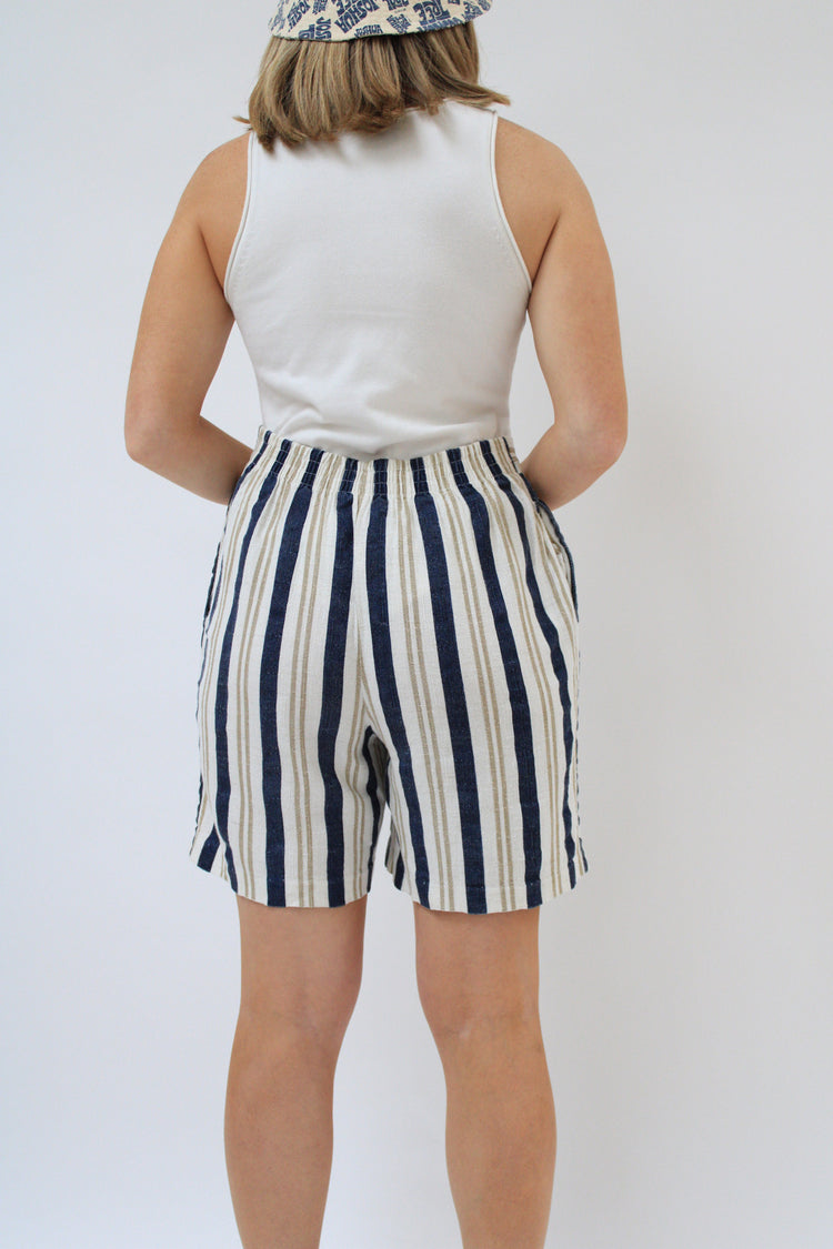 Striped Flax/Rayon Blend Casual Shorts
