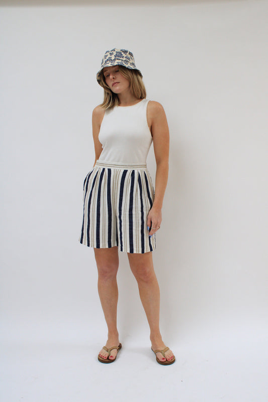 Striped Flax/Rayon Blend Casual Shorts