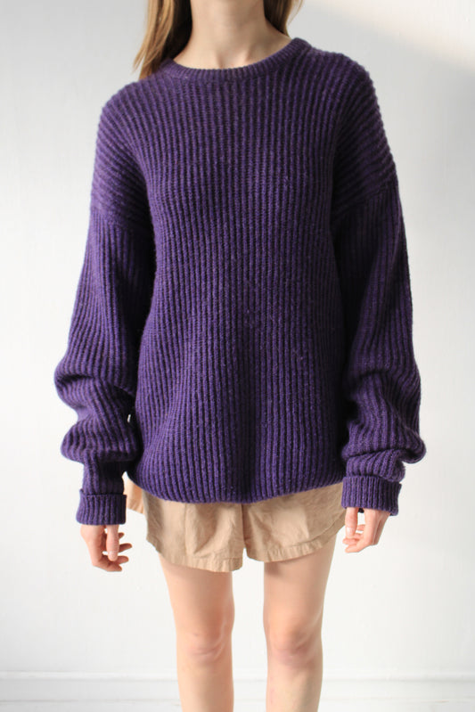 Ribbed Wool Blend Crew Sweater