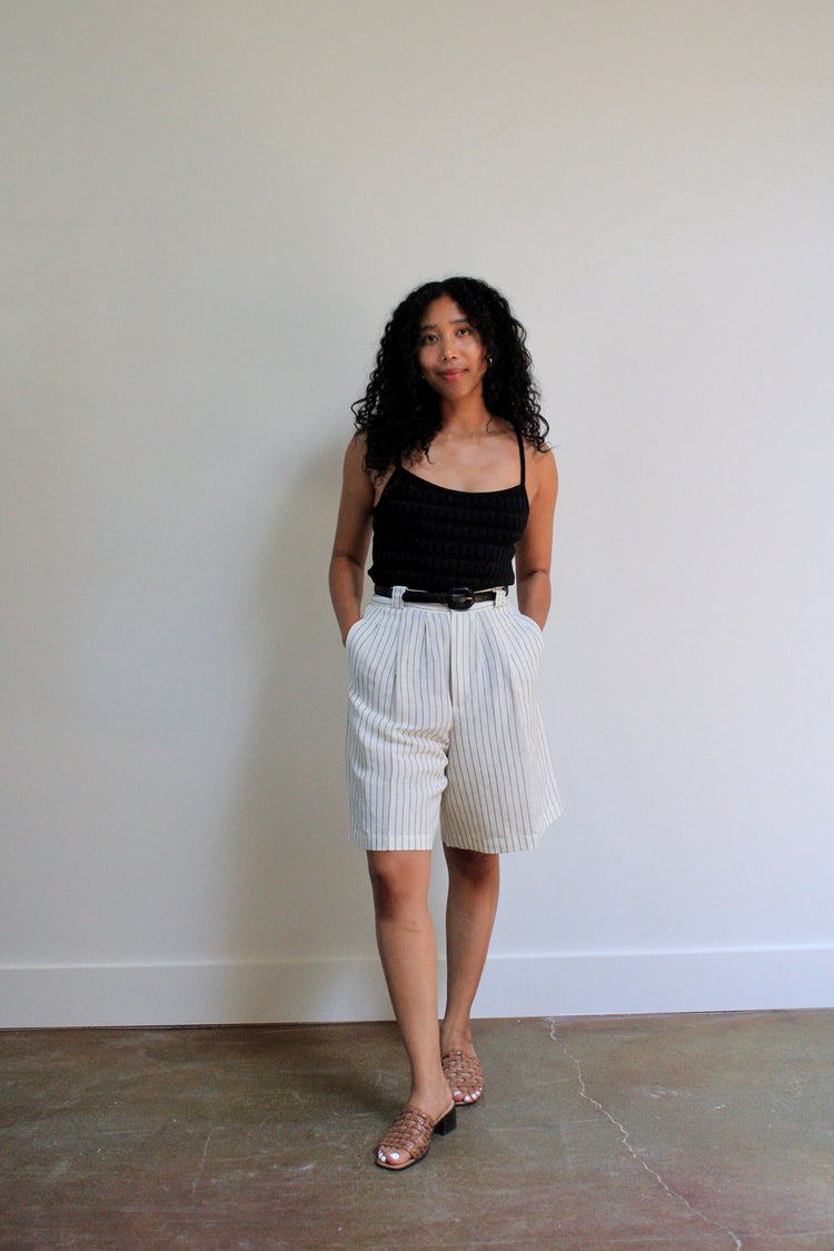 Designer Linen Blend Pinstripe Trouser Shorts