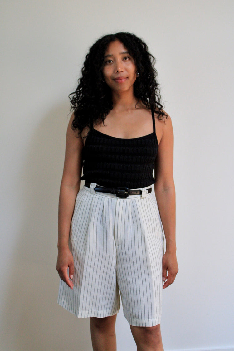 Designer Linen Blend Pinstripe Trouser Shorts