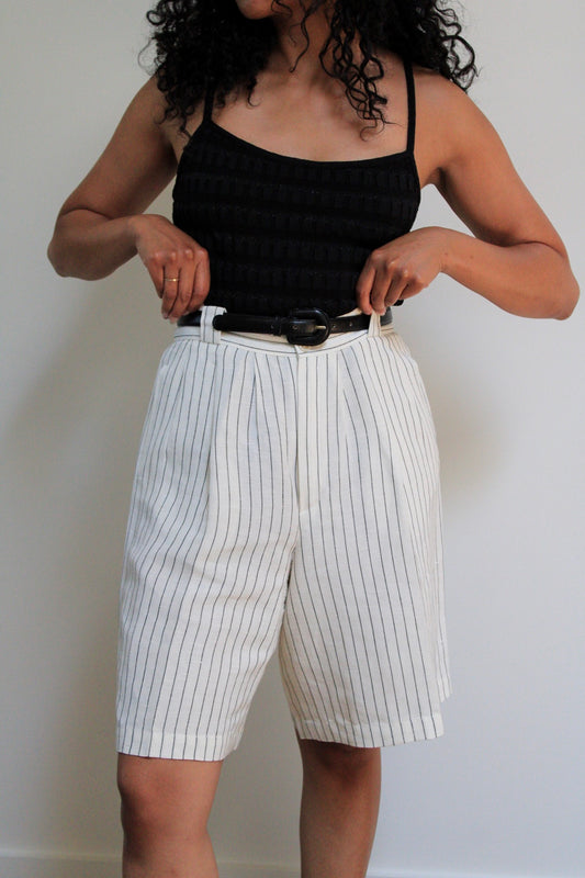 Designer Linen Blend Pinstripe Trouser Shorts