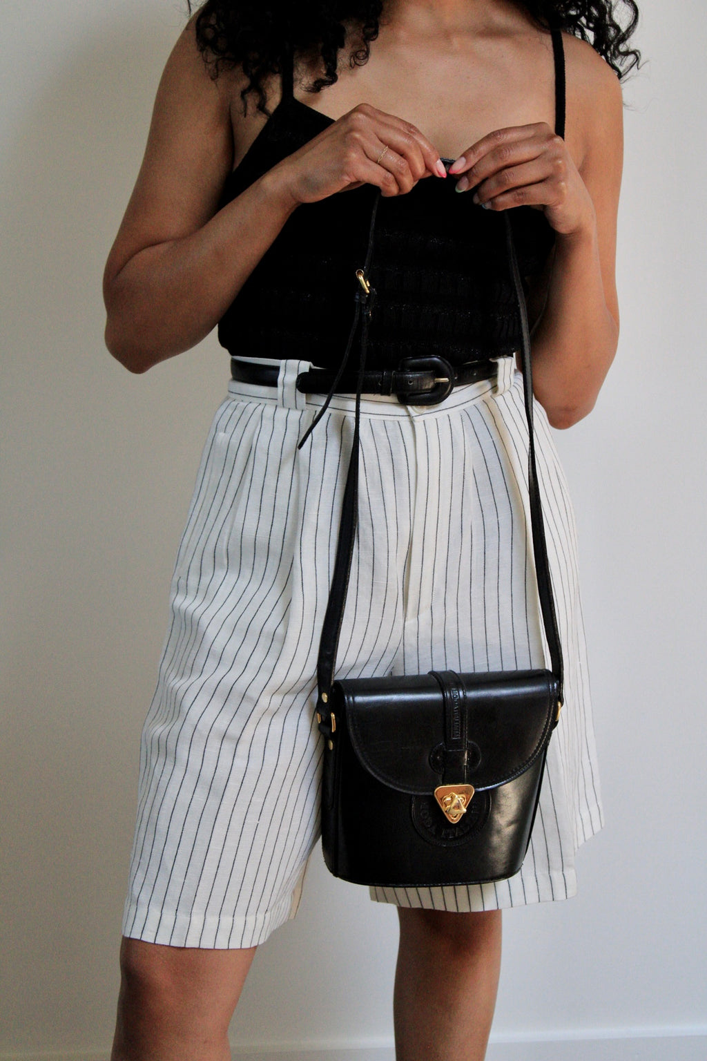 Black Leather Bucket Crossbody Bag