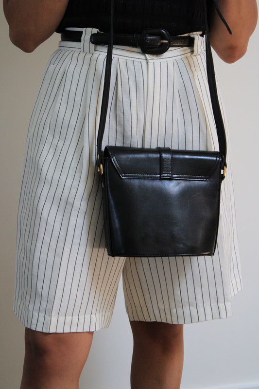 Black Leather Bucket Crossbody Bag