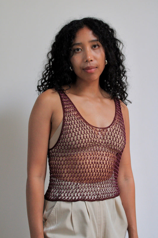 Semi-Sheer Beaded Cropped Tank