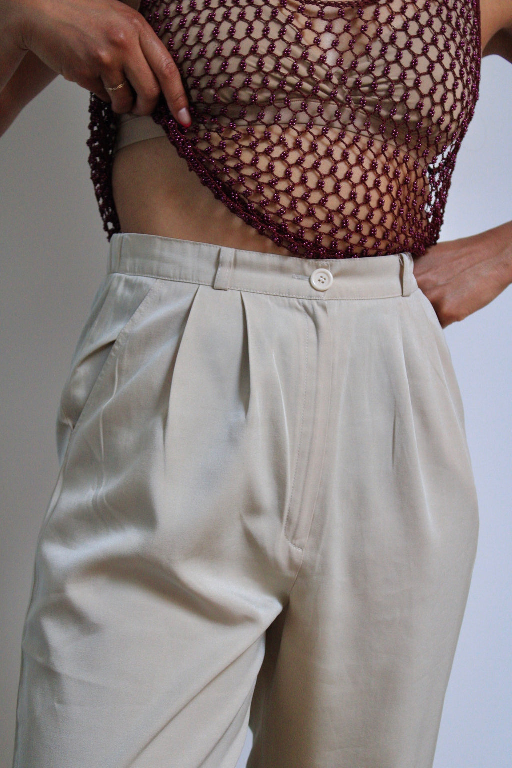 Iridescent Tan Pleated Trousers