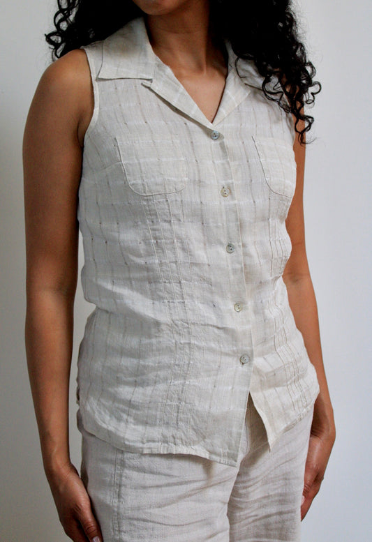 Open Weave Linen Sleeveless Top