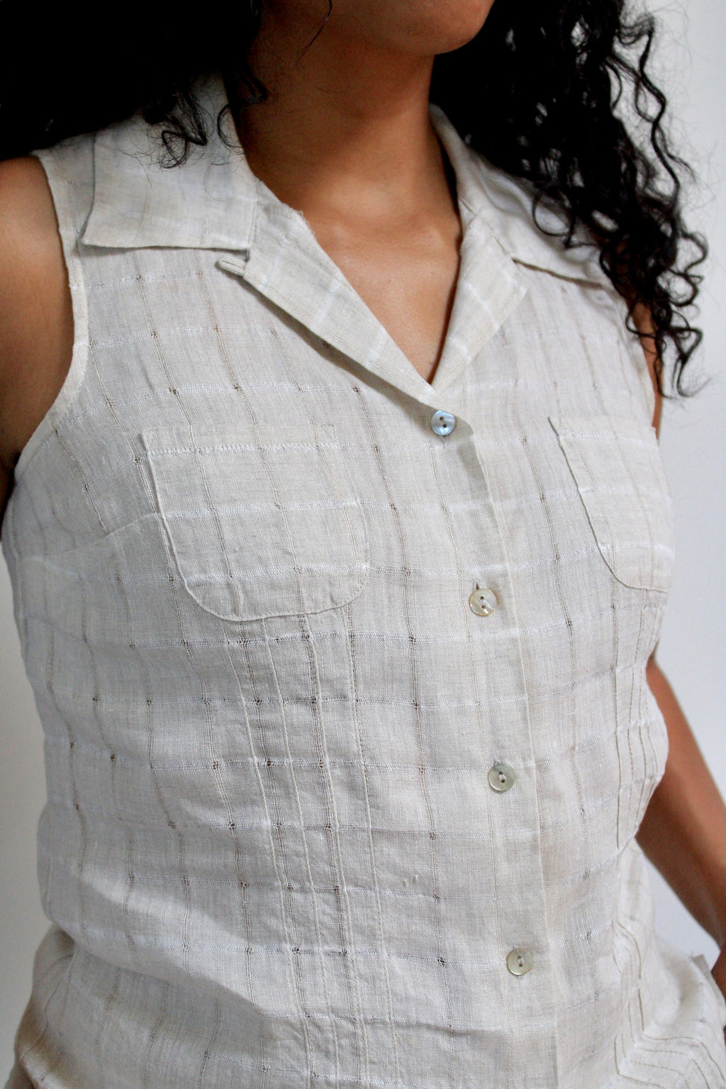 Open Weave Linen Sleeveless Top