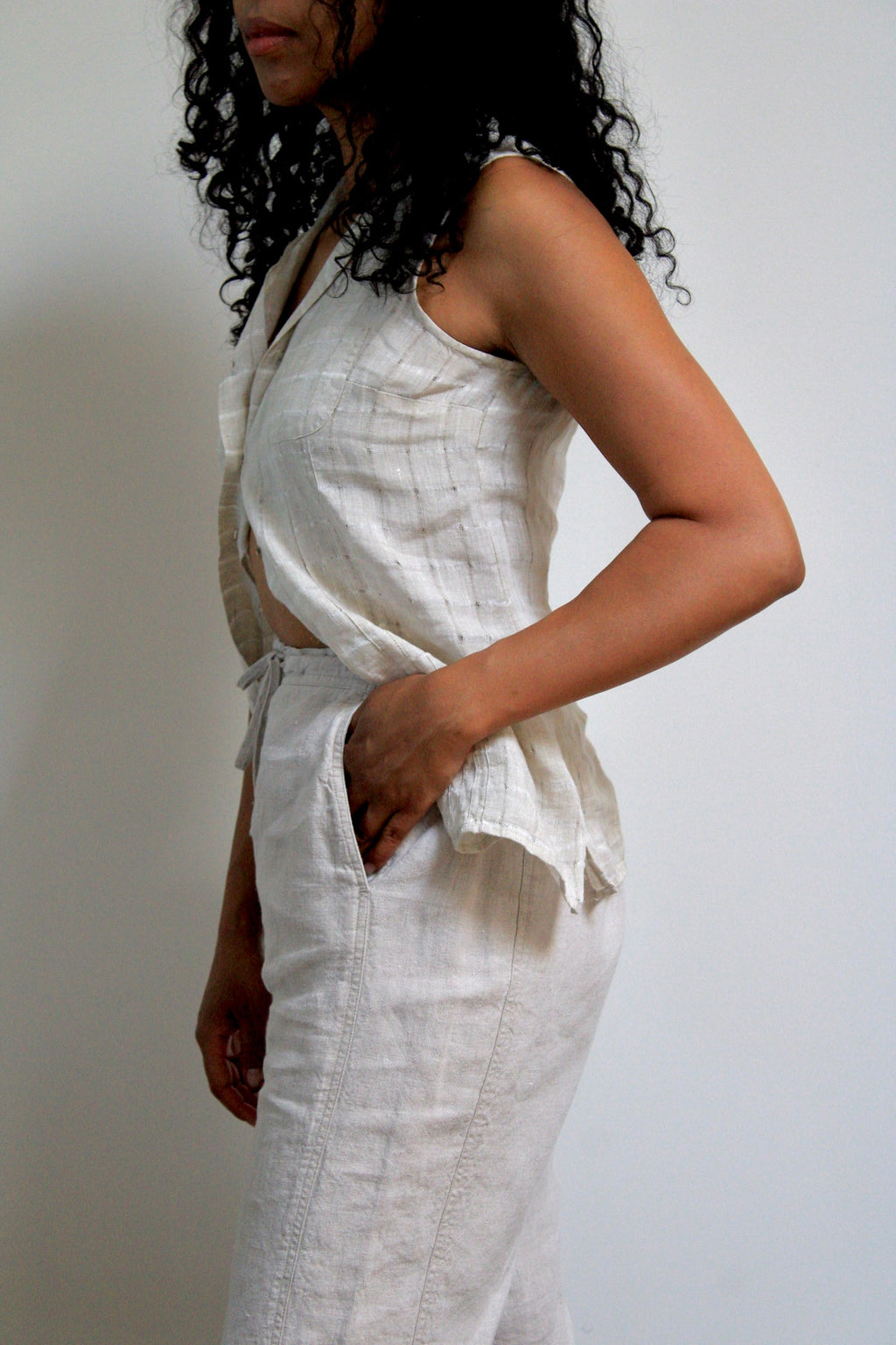 Open Weave Linen Sleeveless Top