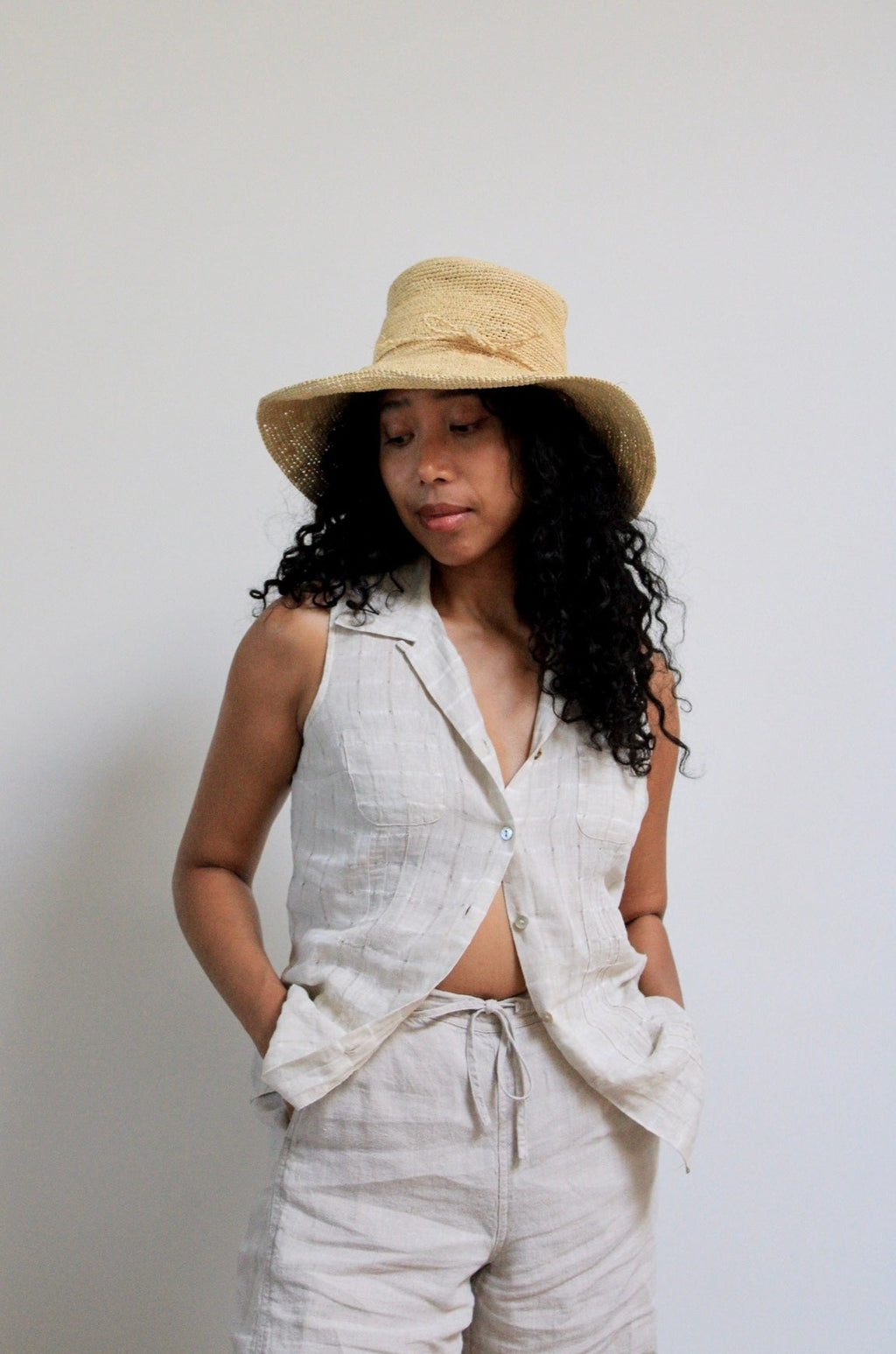 Natural Straw Woven Bucket Hat