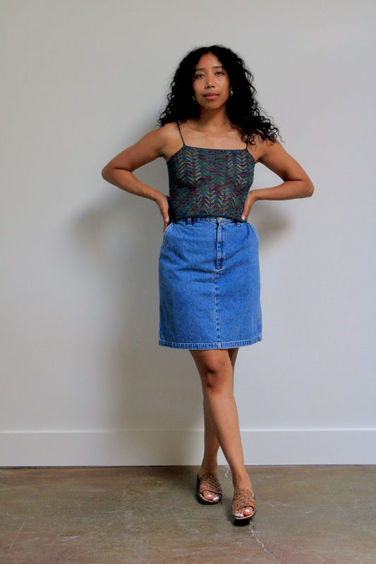 Mid-Wash Denim Mini Skirt