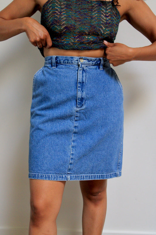 Mid-Wash Denim Mini Skirt