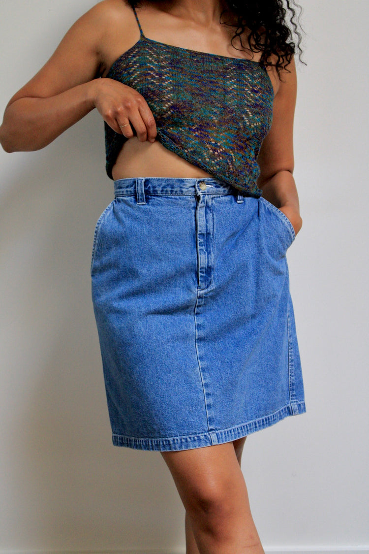 Mid-Wash Denim Mini Skirt