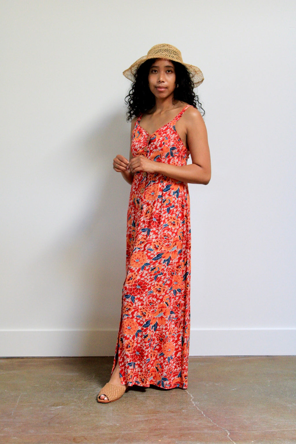Cut-Out Tropical Midi Dress