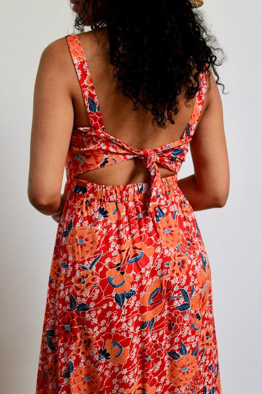 Cut-Out Tropical Midi Dress