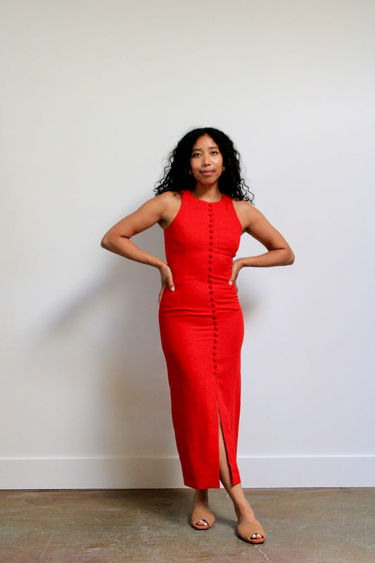 Tailored Crimson Occassion Midi Dress