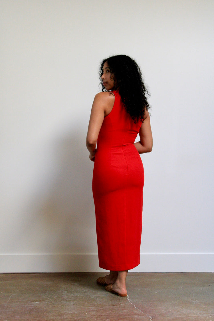Tailored Crimson Occassion Midi Dress