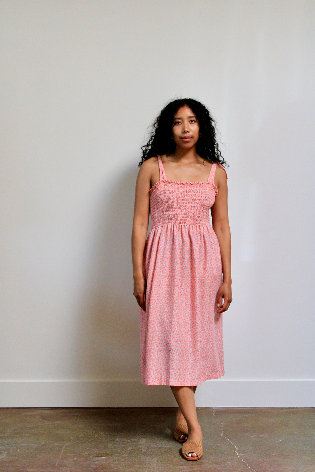 Smocked Ditsy Pink Floral Sundress