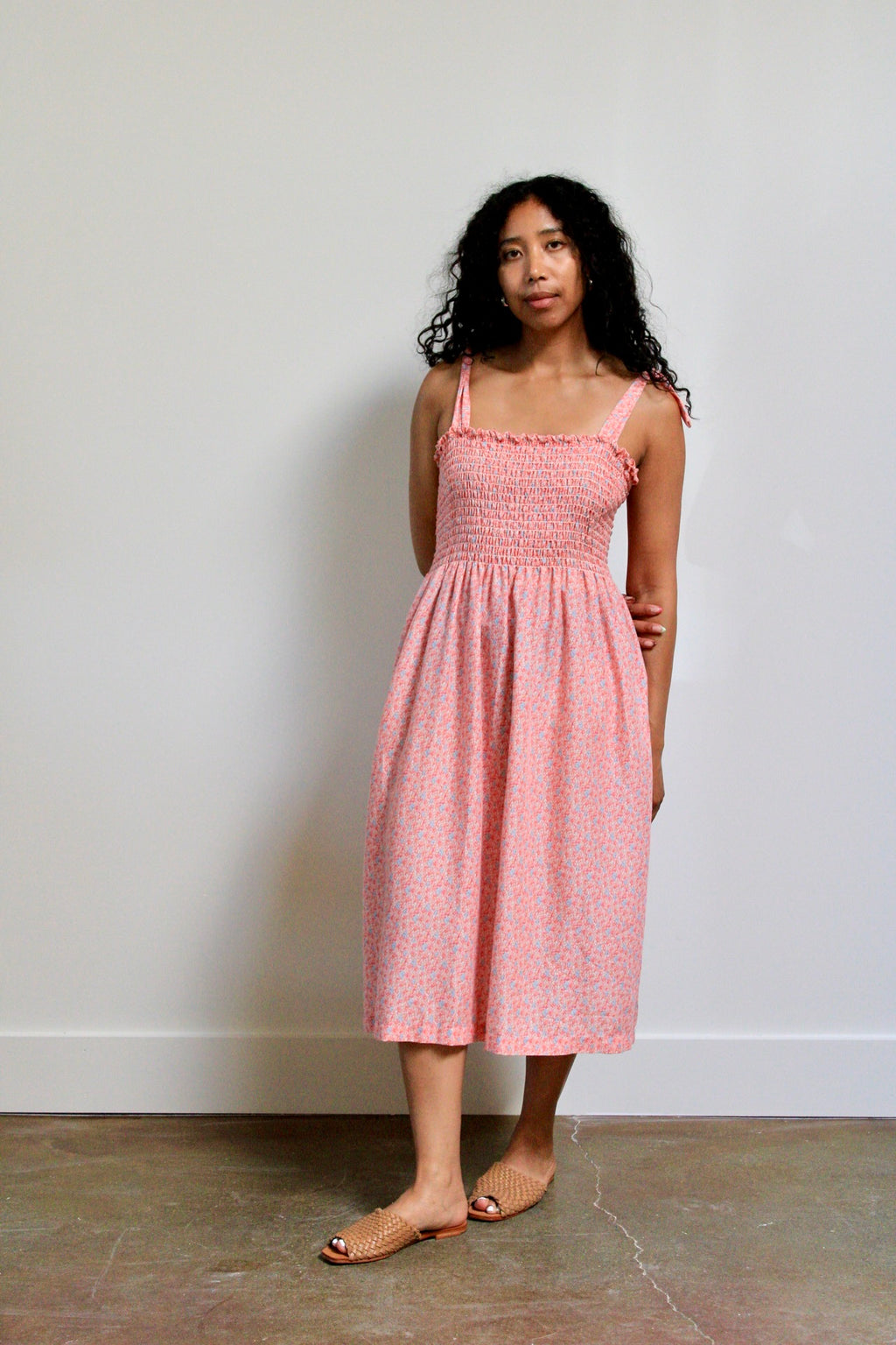 Smocked Ditsy Pink Floral Sundress