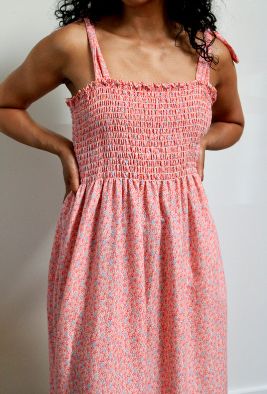 Smocked Ditsy Pink Floral Sundress